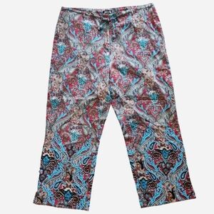 Dolce Apparel Y2K Beaded Paisley Floral Cotton Straight Cropped Pant Size XL